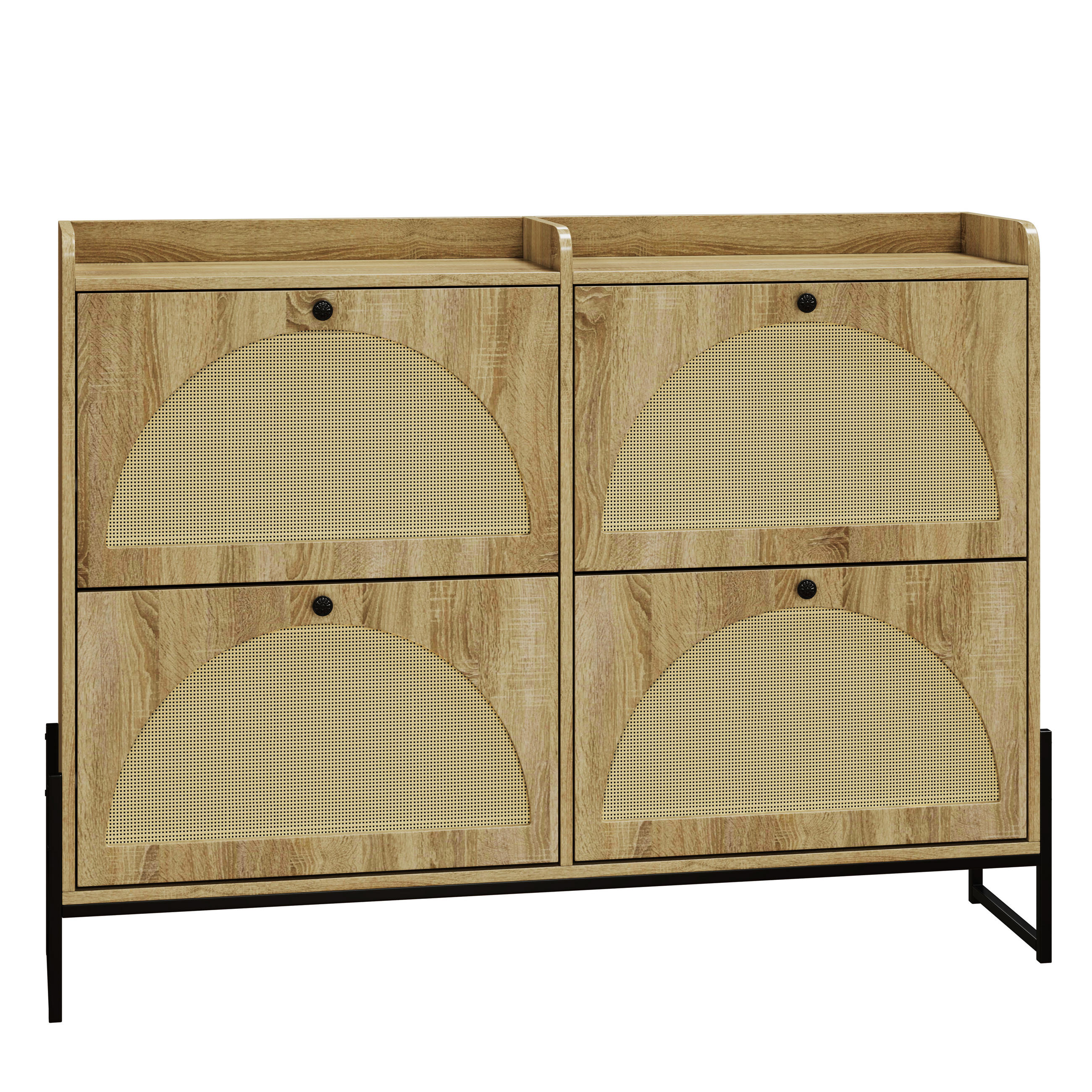 SCHUHSCHRANK aus Spanplatte 121x25x91,5cm in Natur mit Rattan-Türen - Naturfarben, Holzwerkstoff (121/91.5/25cm) - Modfu