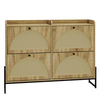 SCHUHSCHRANK aus Spanplatte 121x25x91,5cm in Natur mit Rattan-Türen - Naturfarben, Holzwerkstoff (121/91.5/25cm) - Modfu