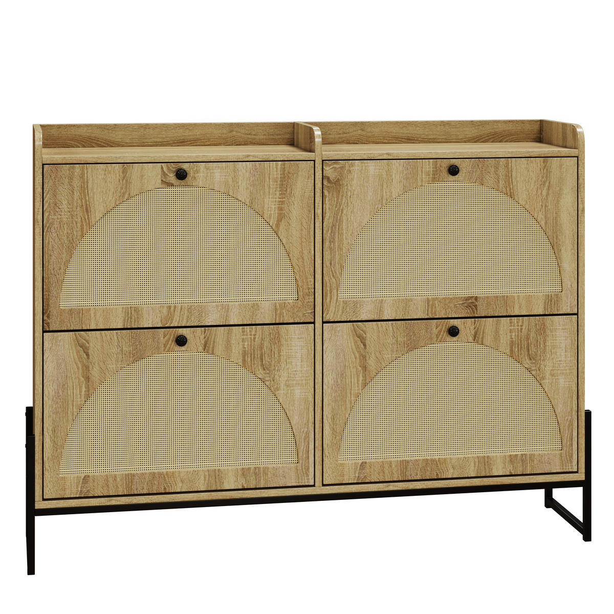 SCHUHSCHRANK aus Spanplatte 121x25x91,5cm in Natur mit Rattan-Türen - Naturfarben, Holzwerkstoff (121/91.5/25cm) - Modfu