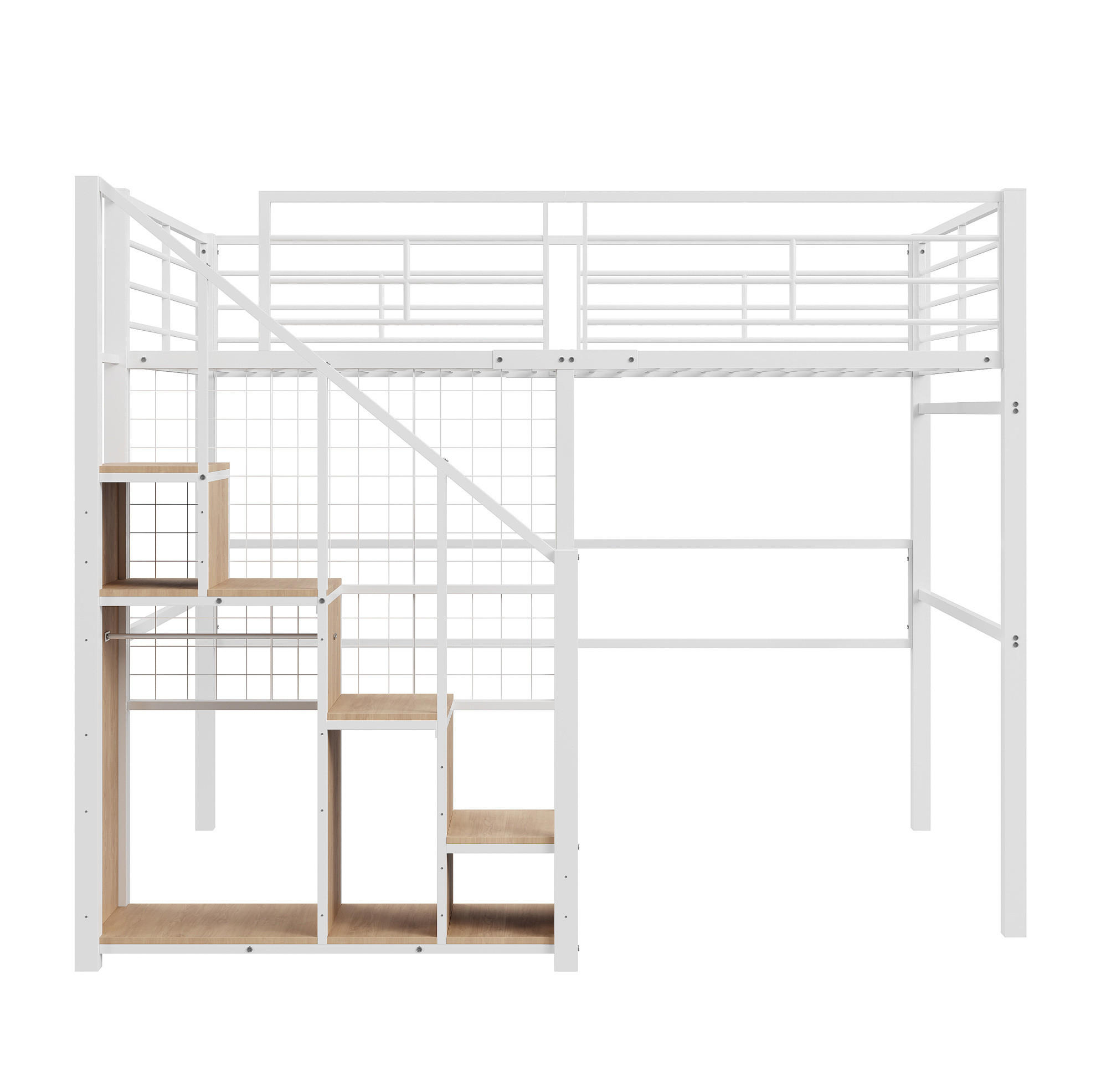 HOCHBETT 140/200 cm in Weiß – mit Stauraum, Treppe und Rausfallschutz - Weiß, Metall (140/200cm) - BEAOK