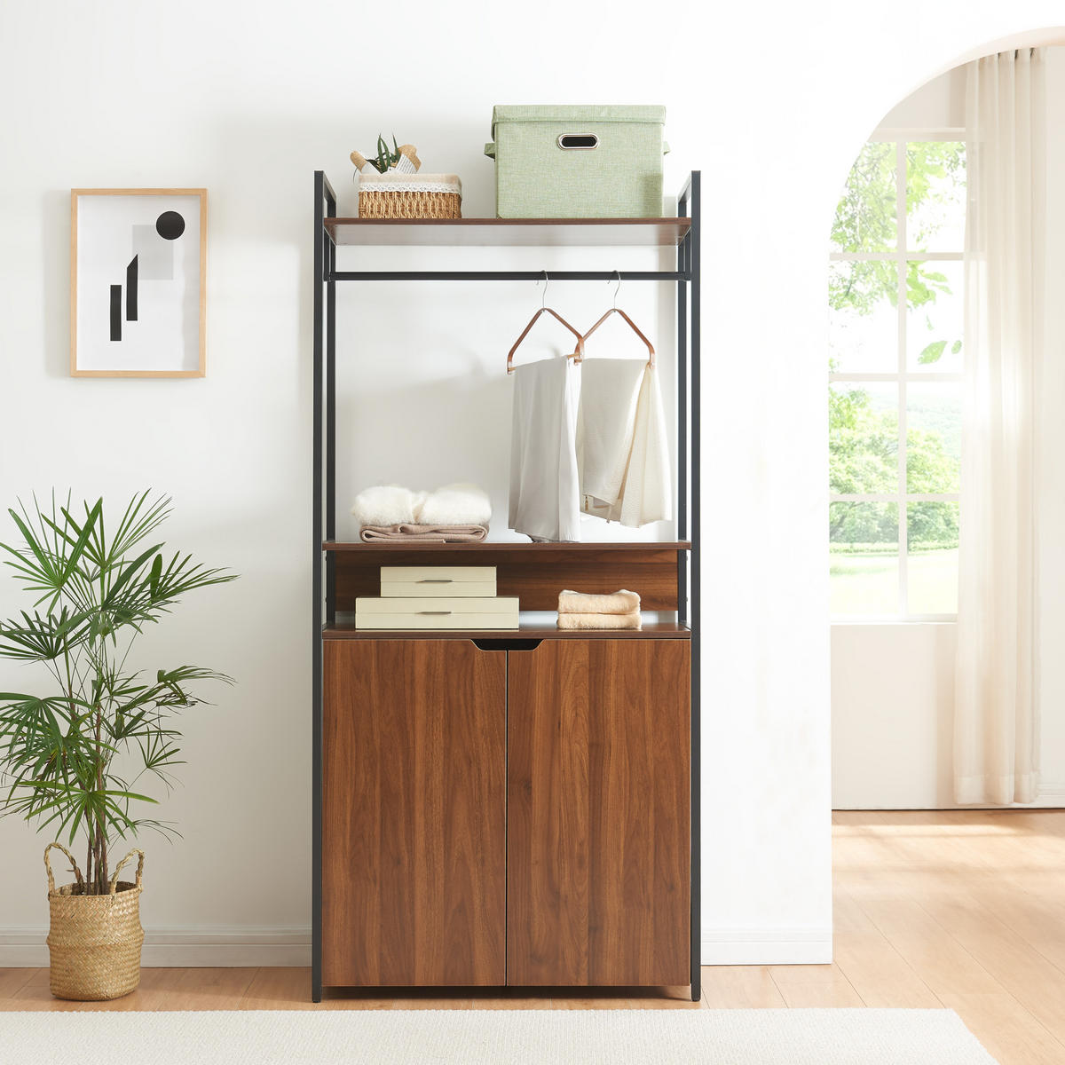 GARDEROBENSTÄNDER Larem - Walnussfarben/Schwarz, Holzwerkstoff/Metall (84/180/40cm) - [en.casa]