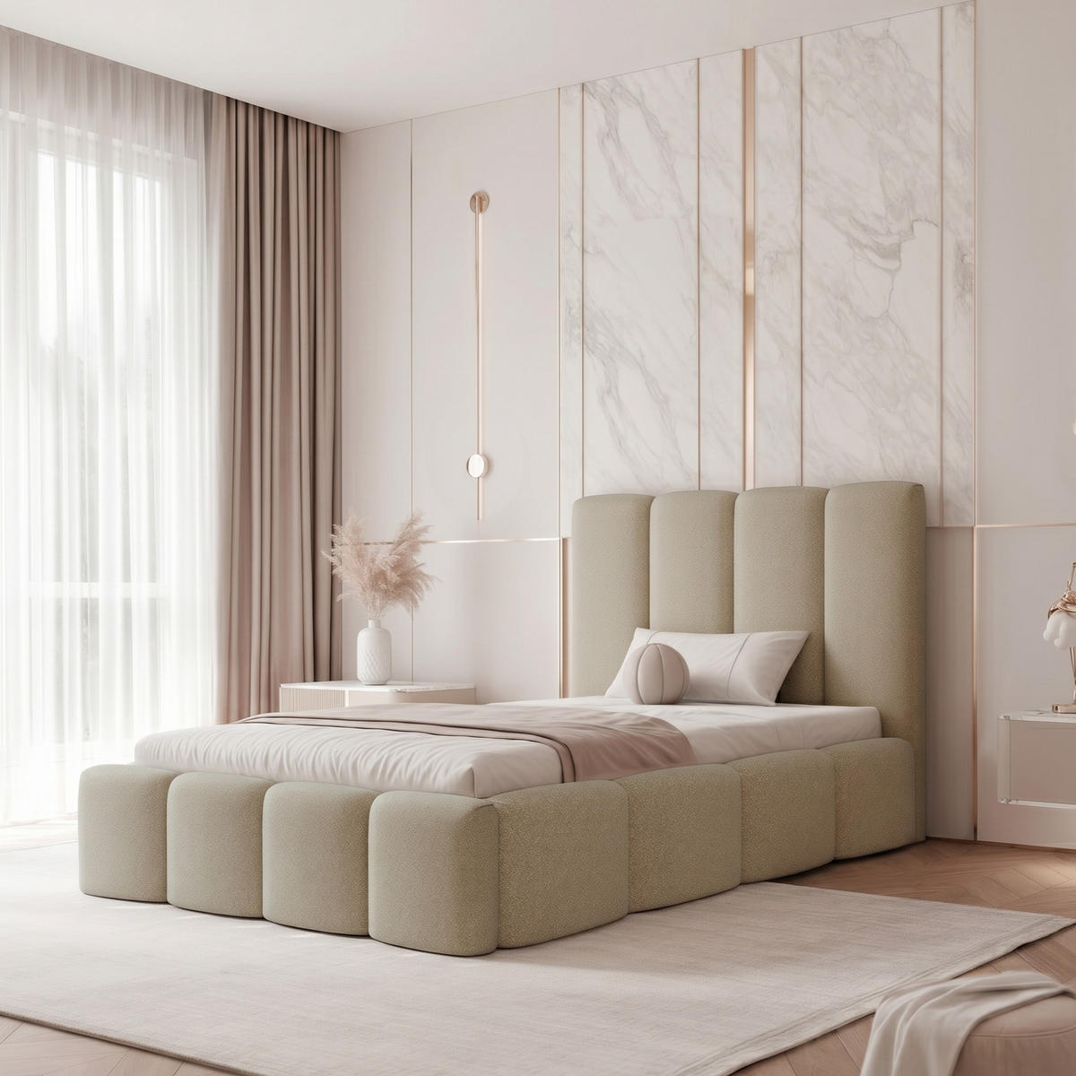 POLSTERBETT LANDARE 120x200 cm Beige Samt (Stoff Melody) - mit Bettkasten und Lattenrost - Beige, Holzwerkstoff/Textil (120/200cm) - Ravio