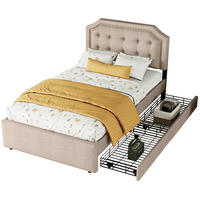 POLSTERBETT 90/200 cm aus Leinen und MDF mit 2 Schubladen und höhenverstellbarem Kopfteil, Dunkelbeige - Beige, Holzwerkstoff (90/200cm) - Redom