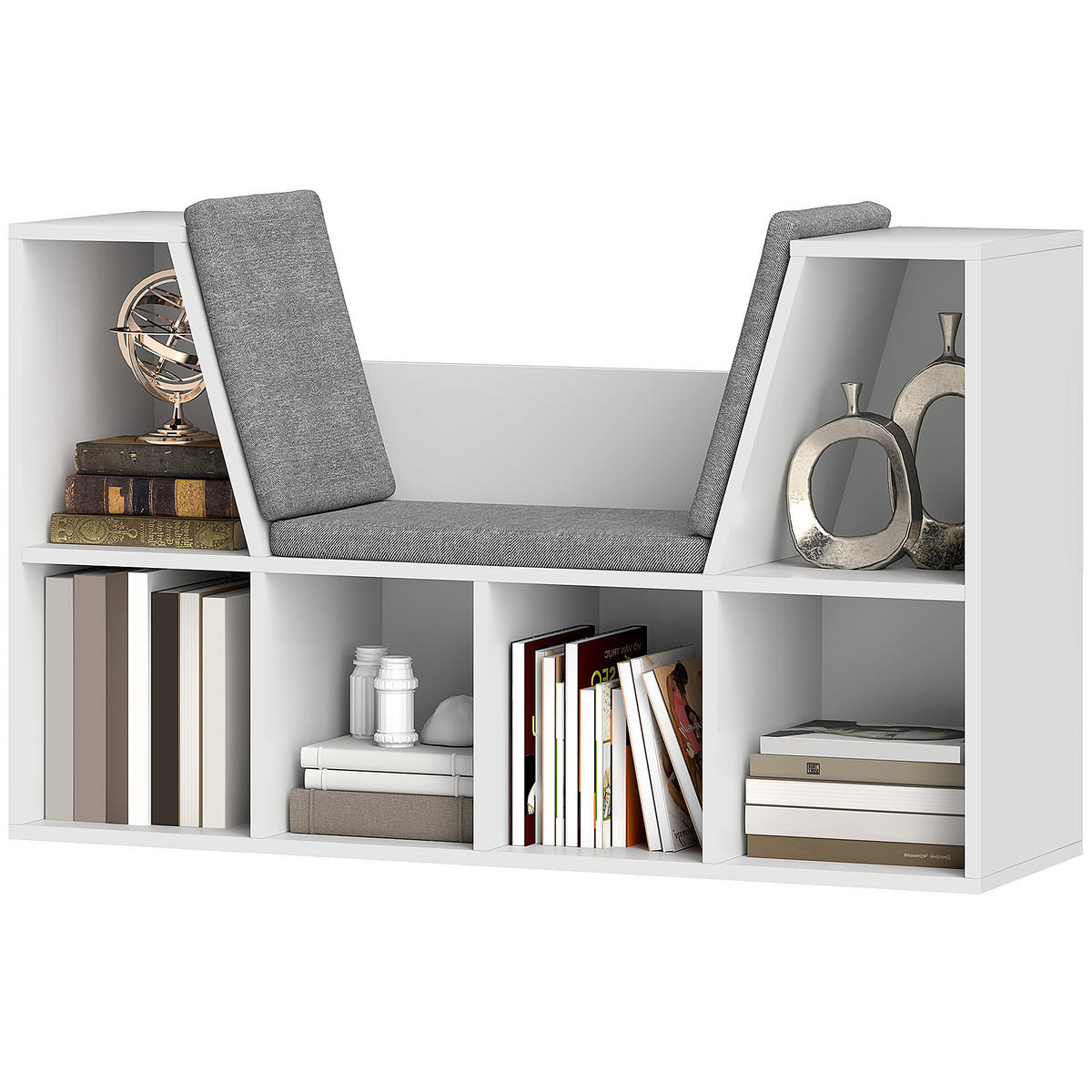BÜCHERREGAL DE-09360 6 Fächer mit Polster Weiß - Weiß, Holzwerkstoff (30/63/105cm) - ComfortXL