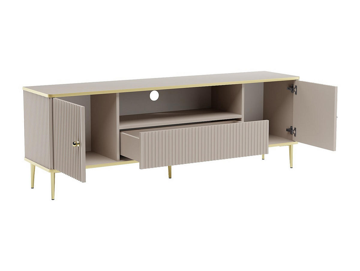 TV-MÖBEL - 2 Türen, 1 Schublade und 1 Ablagefach - MDF & Stahl - Beige und Goldfarben - SINEAD - Beige, Holz (160/55.2/35cm) - Vente-Unique