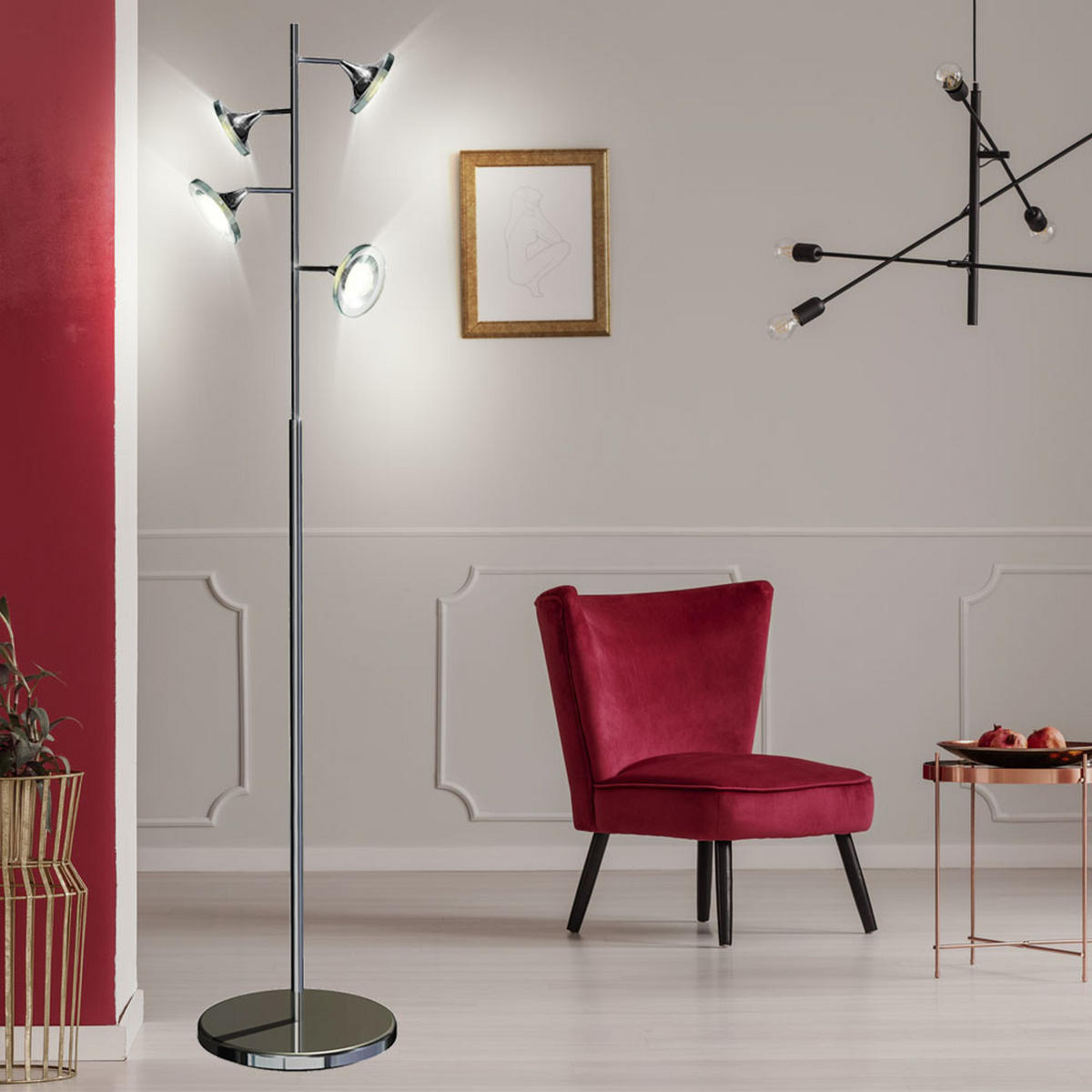 LED STEHLEUCHTE Chrom Silber - Silberfarben, Glas (9.5/9.5/175cm) - Esto