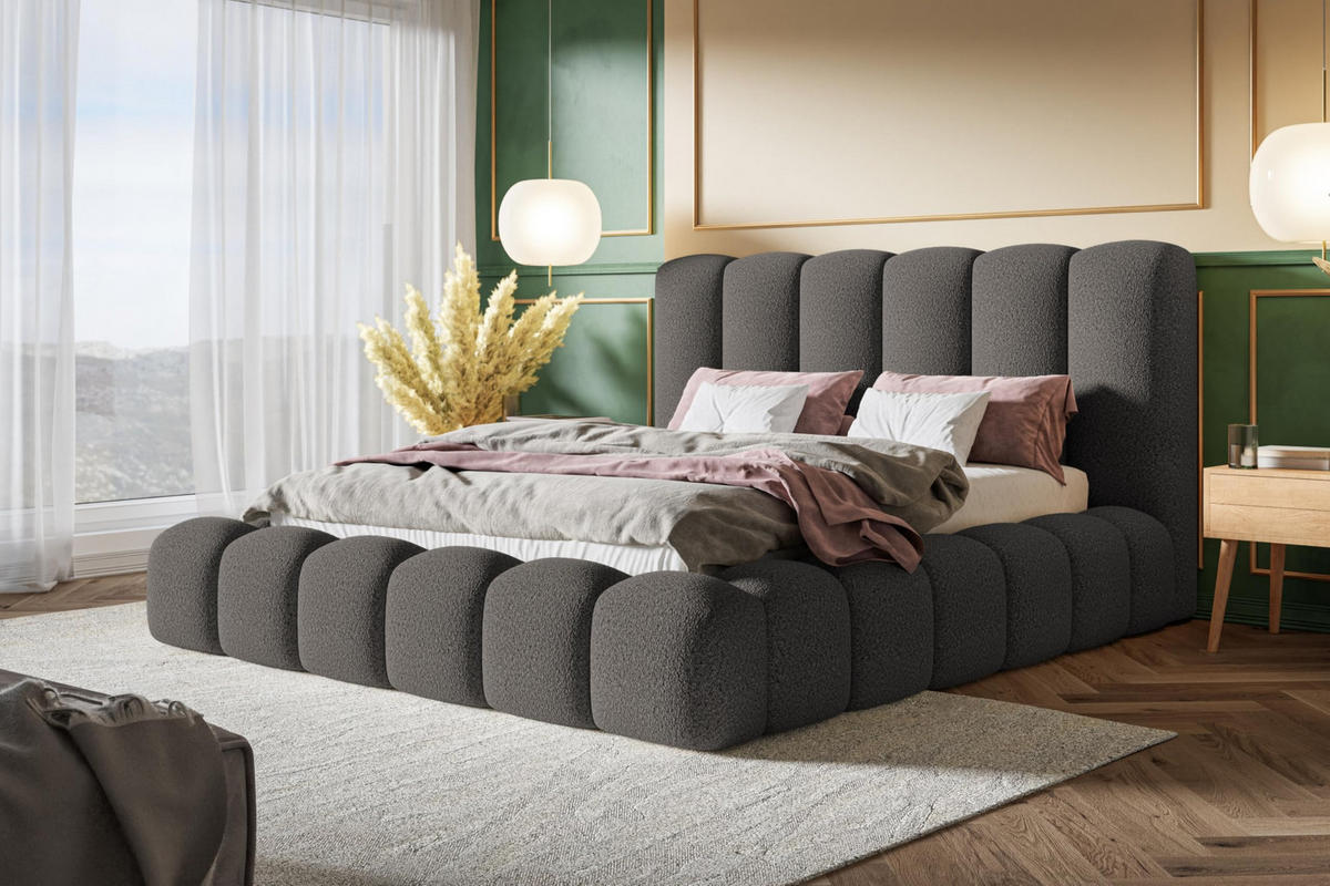 BETT 120x200 - Polsterbett mit Bettkasten und Holzrahmen - Modern Bett - Eleganter Catch Me-Stoff - Kollektion Nora Maxi - Grau - Grau, Holz/Textil (120/200cm) - Alpi-Möbel