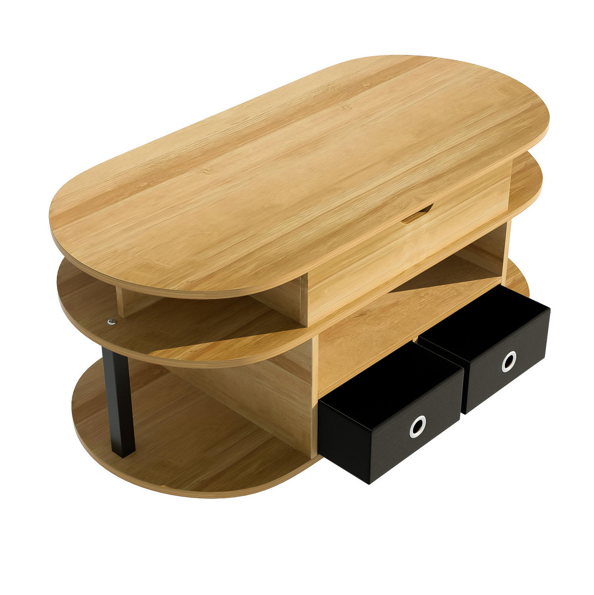 COUCHTISCH, Spanplatte mit Hebefunktion, Holzmaserung & schwarzen Stoffschubladen, 105/50/45/60 cm,Naturfarben - Naturfarben, Holzwerkstoff (105/50/60cm) - Redom