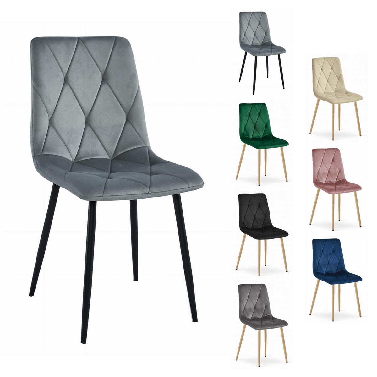 STUHL BOSA 6-er Set, Silbergrau, Schwarz Metallbeine - Anthrazit, Textil/Metall (55/88/60cm) - Komodee