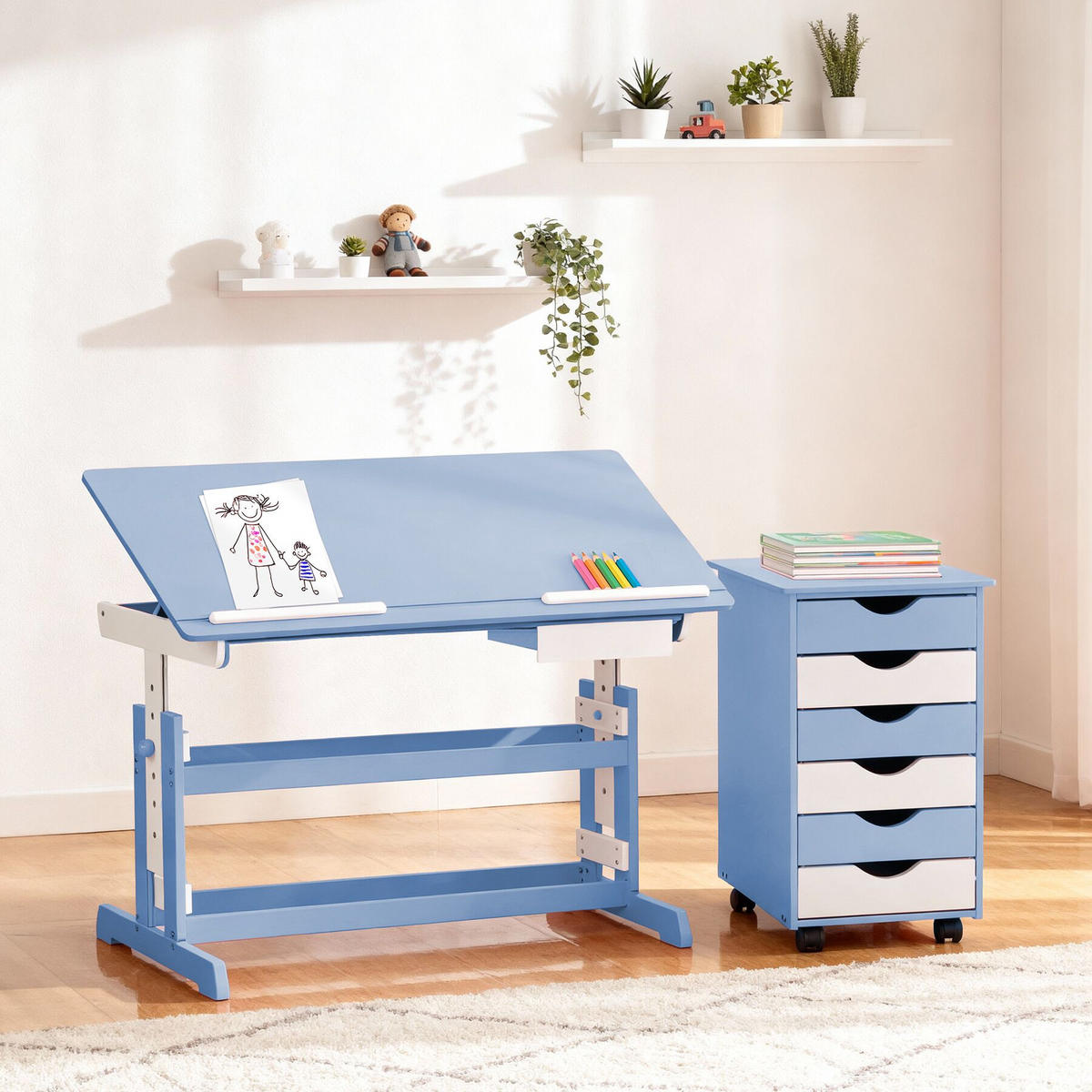 SCHREIBTISCH ,pflegeleicht,blau - Blau, Holz (55/94/109cm) - tectake