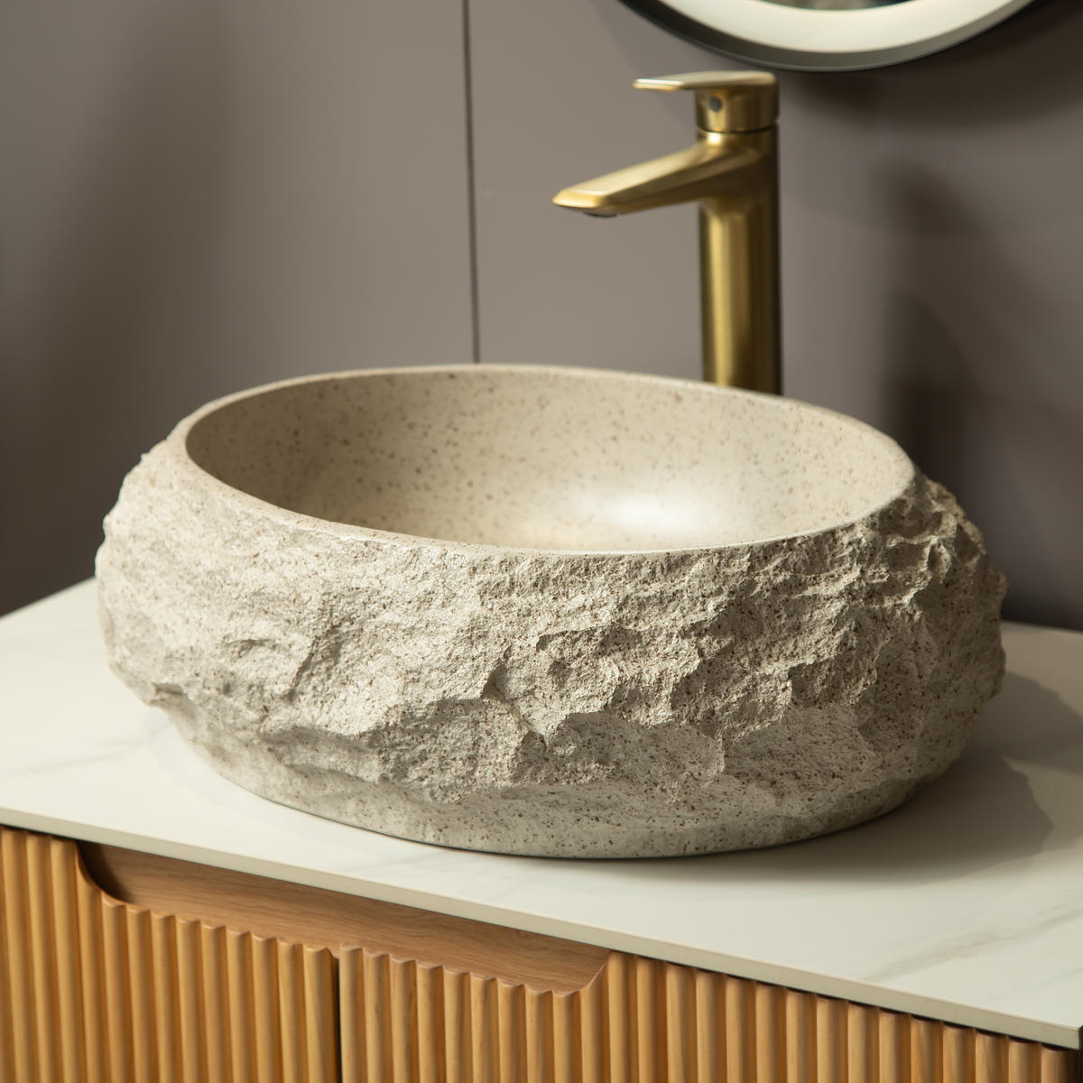 AUFSATZBECKEN Beige 45/32/15 cm - Beige, Holz (45/15/32cm) - PANGIVO