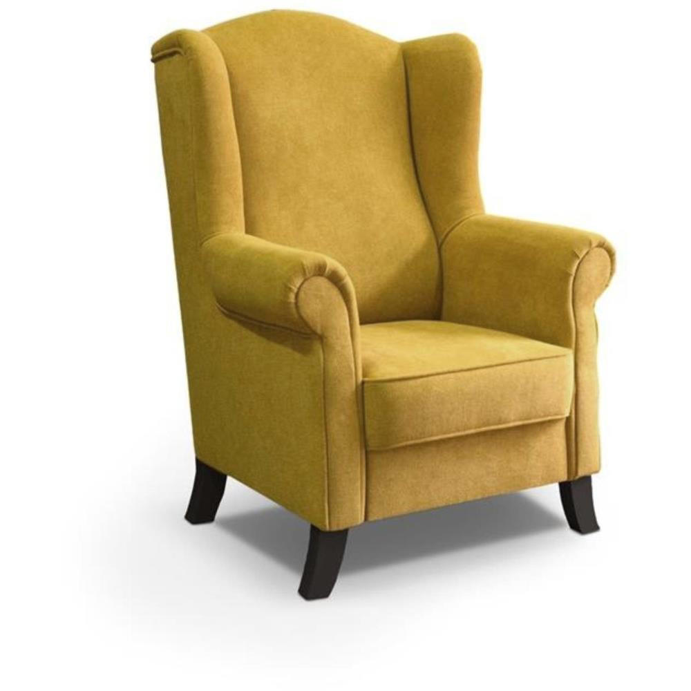 OHRENSESSEL Leonardo gelb - Wengefarben/Sahara, Holz/Textil (88/118/86cm) - Beautysofa