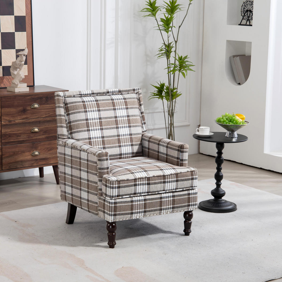 SESSEL Leinen Braun & Weiß - Braun/Weiß, Holzwerkstoff/Textil (69/89/69cm) - WISHDOR