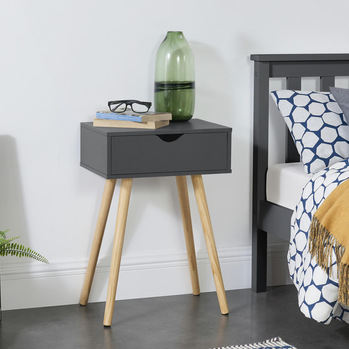 BEISTELLTISCH Östersund - Dunkelgrau/Naturfarben, Holz/Holzwerkstoff (30/40/60cm) - [en.casa]