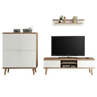 WOHNWAND weiß Eiche Riviera, Schrankwand skandinavisch 3-teilig 277 x 160 cm - Eichefarben/Weiß, Holzwerkstoff/Metall (277/160/40cm)