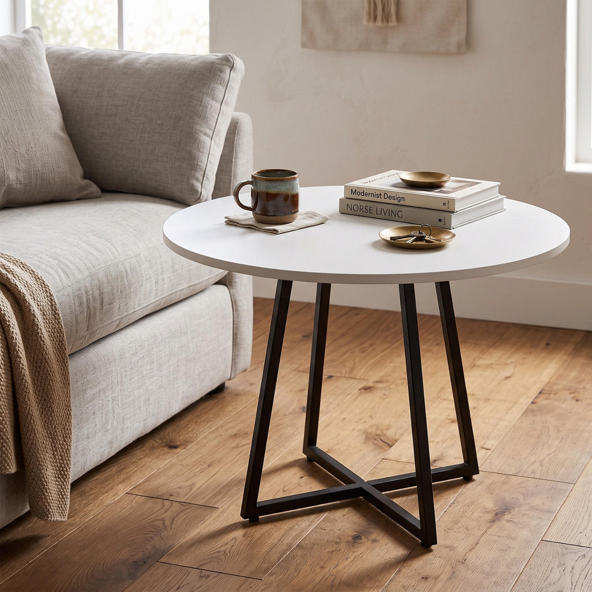 TISCH auf Kreuzfuß rund Weiß 80/80/72 cm - Weiß, Metall (80/80/72cm) - SCENA LIVING