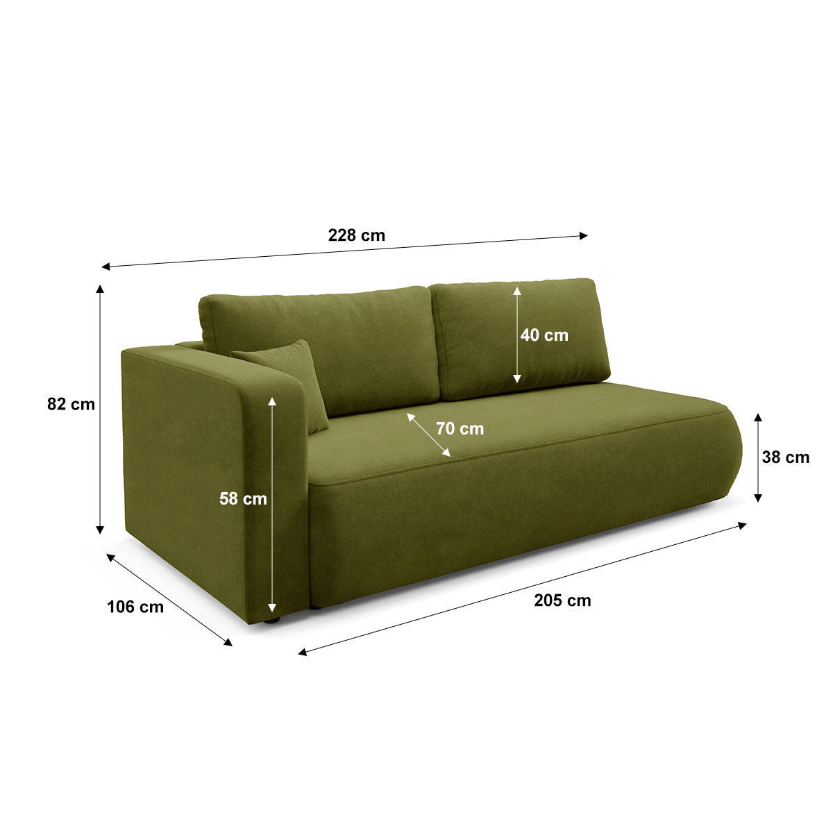 SOFA Antonio 3 Sitzplätze Grün - Grün, Holz (228/82/106cm) - Petits-meubles