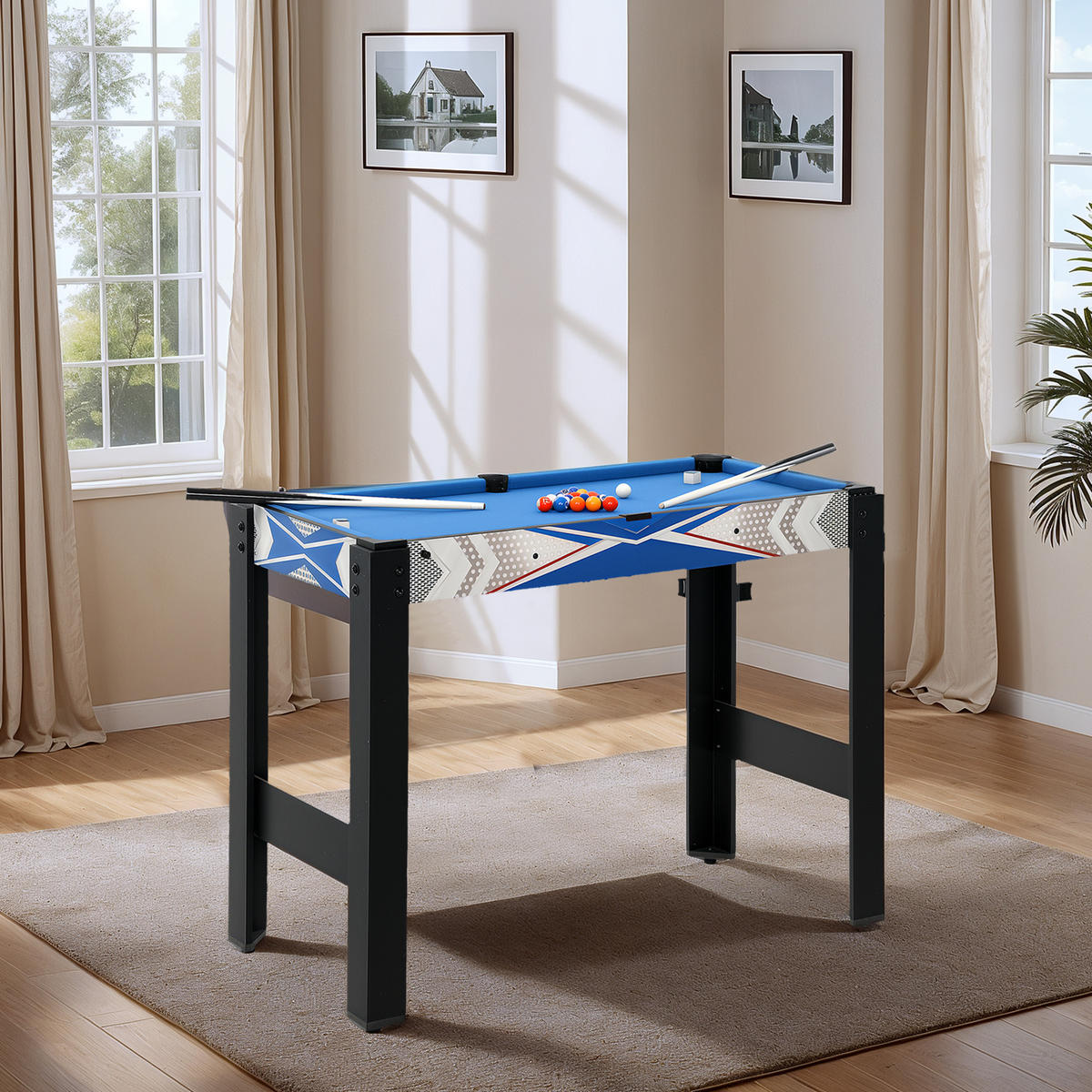 MINI-MULTIGAME-SPIELTISCH MDF Blau Schwarz - Blau, Holzwerkstoff - SPORTNOW