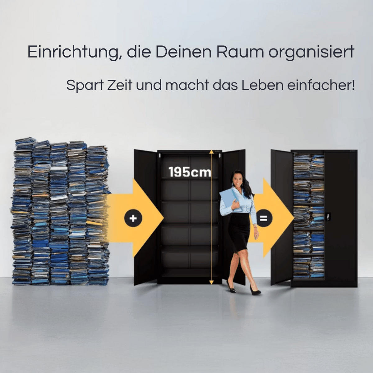 AKTENSCHRANK abschließbar KADO mit Flügeltüren 195x90x40cm Schwarz - Schwarz, Metall (90/195/40cm) - DELUKE