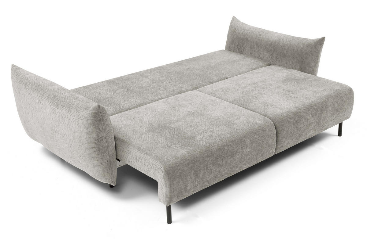 SOFA ADEL - Schlaffunktion Und Bettkasten, Wellenfederung, PUR-Schaum, Schwarze Metallfüße lose Rückenkissen, freistehend, 240x108x75 cm Silver - Silberfarben, Holz/Textil (240/75/108cm) - DomoHome