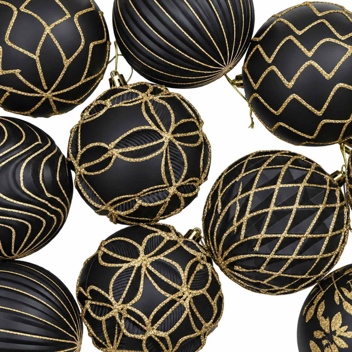 WEIHNACHTSKUGELSET XL 12 -teilig 10 cm Schwarz Polystyrol - Schwarz, Kunststoff (10/10/10cm) - vidaXL