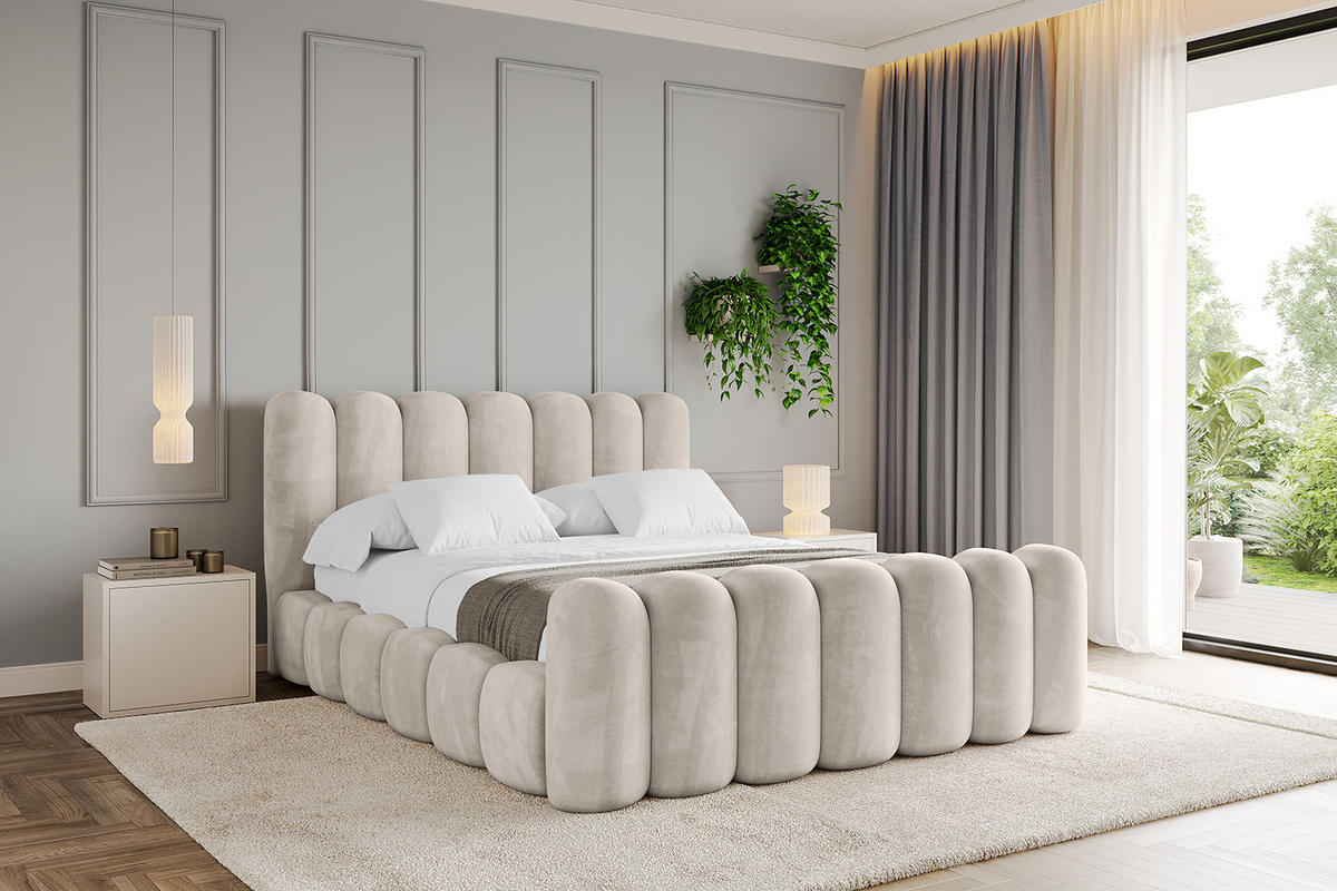 POLSTERBETT mit Bettkasten, Fußteil und Lattenrost, Boxbett ohne Matratze - SENA-Z 180x200 Beige - Beige, Holzwerkstoff/Textil (180/200cm) - ALTDECOR