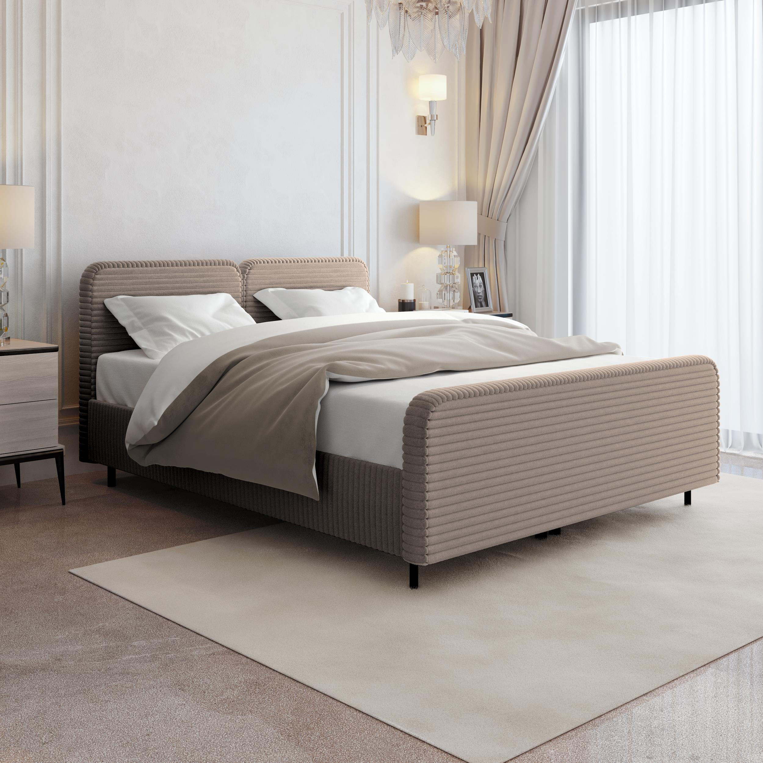 POLSTERBETT Lea mit Bettkasten, 160x200, Cappuccino - Schwarz/Cappuccino, Textil (160/200cm) - Beautysofa