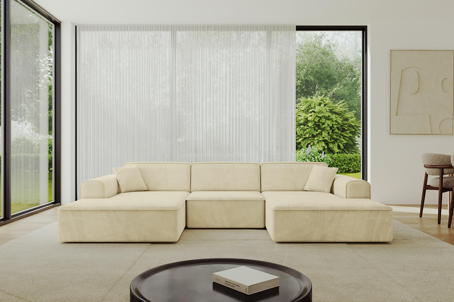 WOHNLANDSCHAFT IREA-U1-v3 - 301x165x77 cm Beige - Taupe, Holzwerkstoff/Textil (301/77/165cm) - ALTDECOR