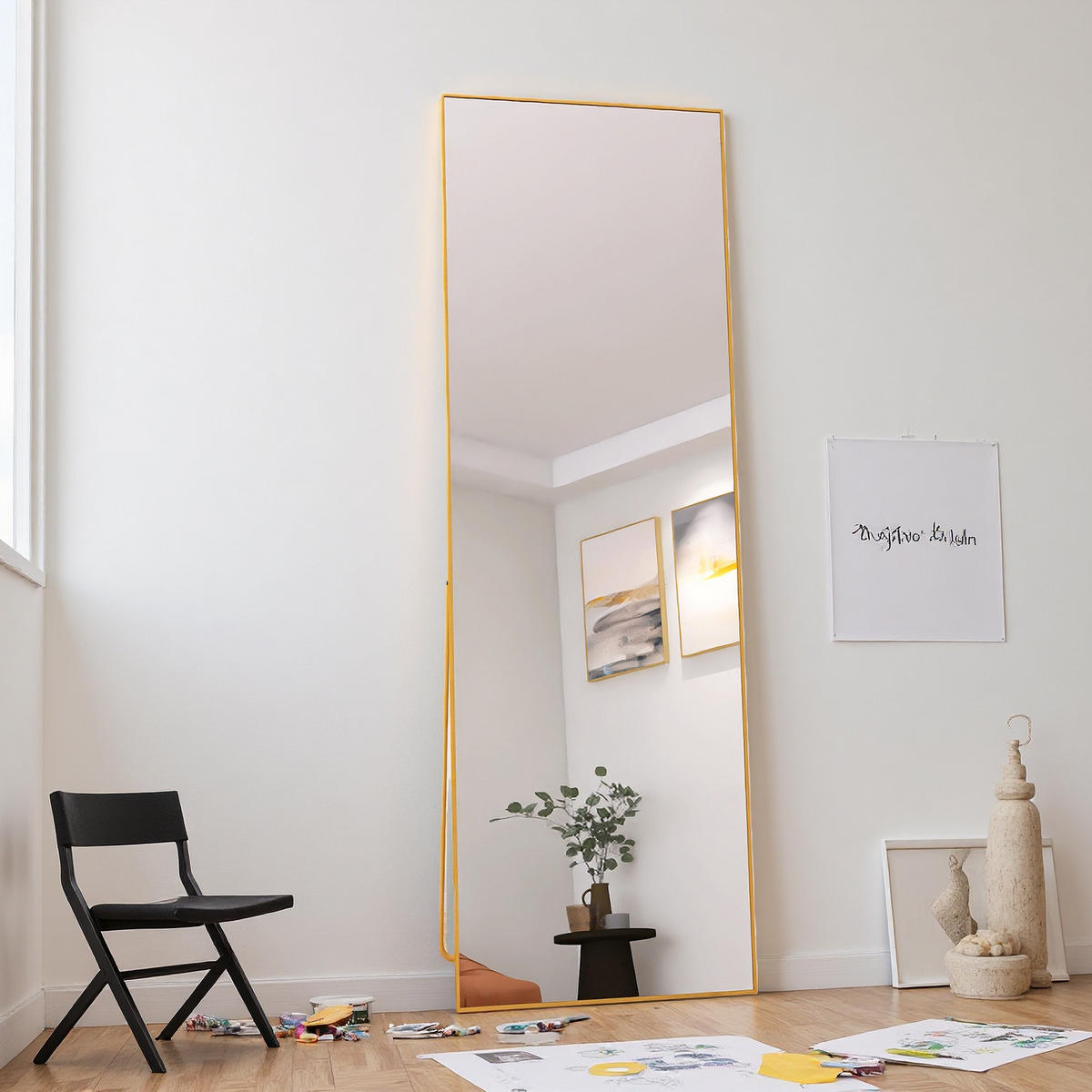 STEHSPIEGEL 53x162cm Gold Aluminiumrahmen Rechteckig Freistehend - Gelb, Glas (2/162/53cm) - SHOPENTRA