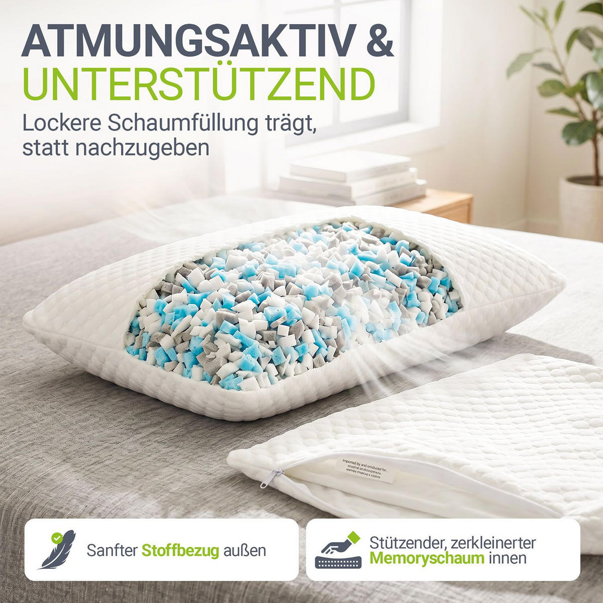 KOPFKISSEN 60x40 cm (2er-Set) - Weiß, Textil (40/60cm) - Juskys