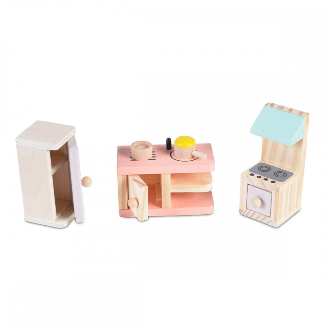 PUPPENMÖBEL Küche 4013 bunt Holz, Küchen-Set, Kühlschrank, Herd mit Backofen, Küchentheke, Zubehör - Multicolor, Holz (6/5/12cm) - Moni