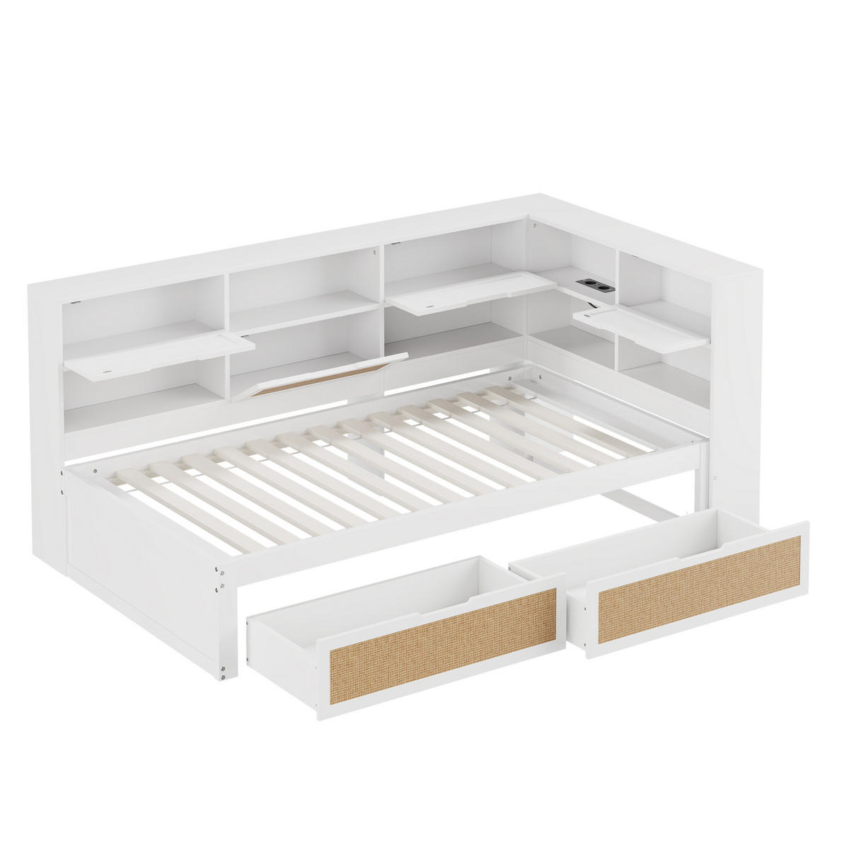 BETT aus Massivholz 90/200 cm mit Schublade und USB-Anschluss Weiß - Weiß, Holz (90/200cm) - OKWISH