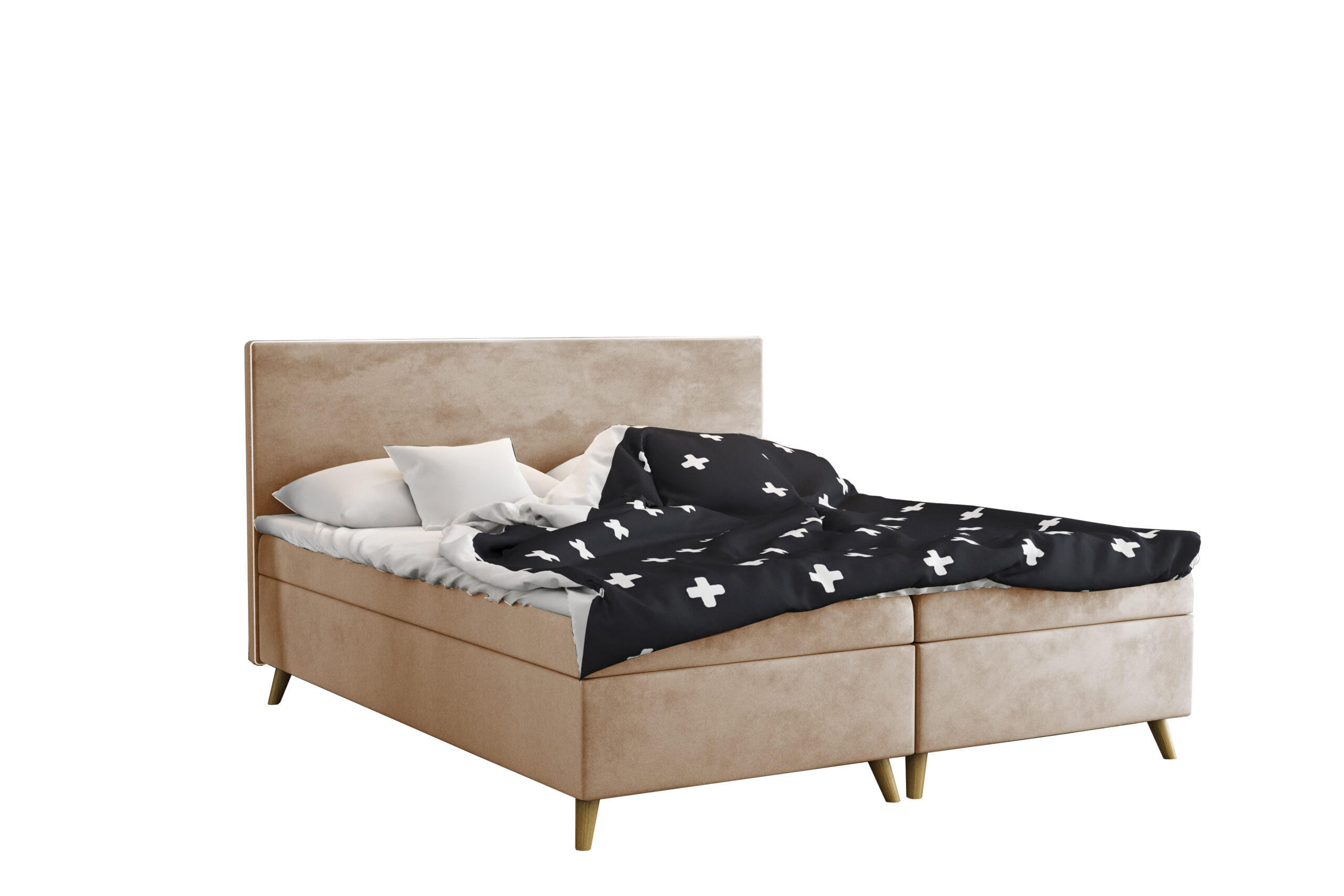 BOXBETT Mit Bettkasten Matratze + Topper BELLA Stoff Riviera Biscut 140x200 cm H3-Bonell - Champagner, Holz (140/200cm) - Kaiser Möbel