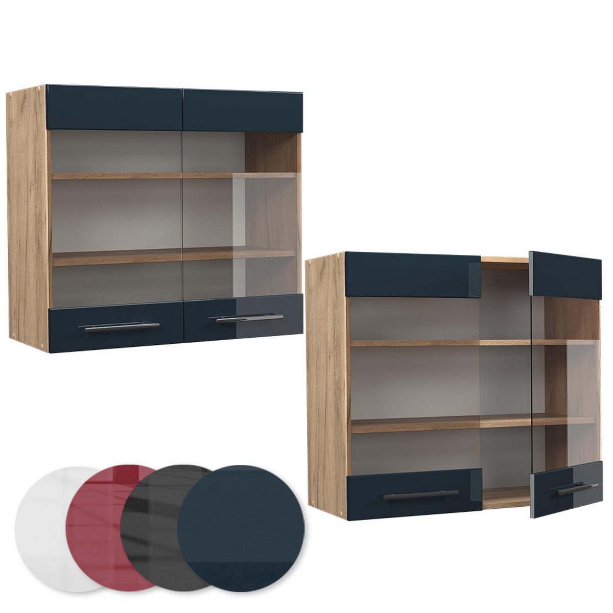 KÜCHENGLASSCHRANK Fame-Line Dunkelblau Hochglanz 80 cm - Honigeiche/Eiche Wotan, Holzwerkstoff (80/72/34.1cm) - Vicco