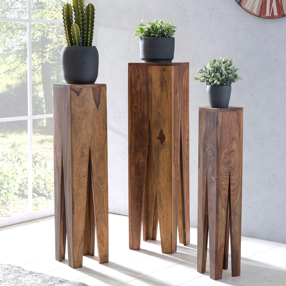 BLUMENTISCH Set KUNO Dekotisch Sheesham - Sheeshamfarben, Holz (25/25/100cm) - tinkaro