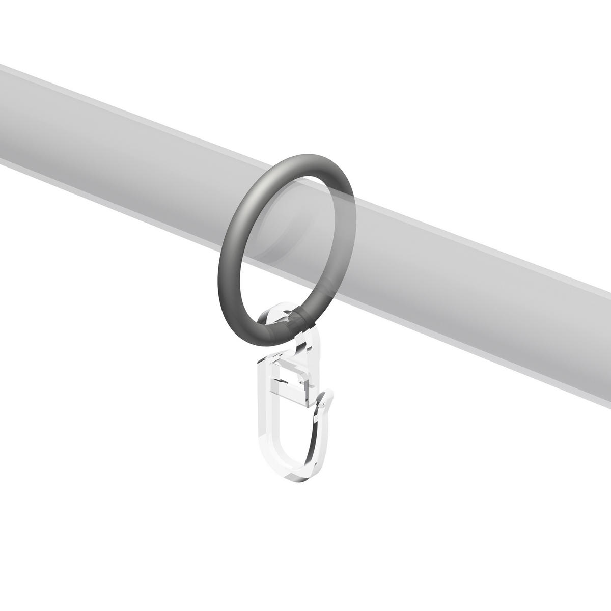 RUNDRINGE MIT FALTENHAKEN FÜR GARDINENSTANGEN 16 mm Ø, Silbergrau, Packung 10 Stück - Alufarben, Kunststoff (16cm) - INTERDECO