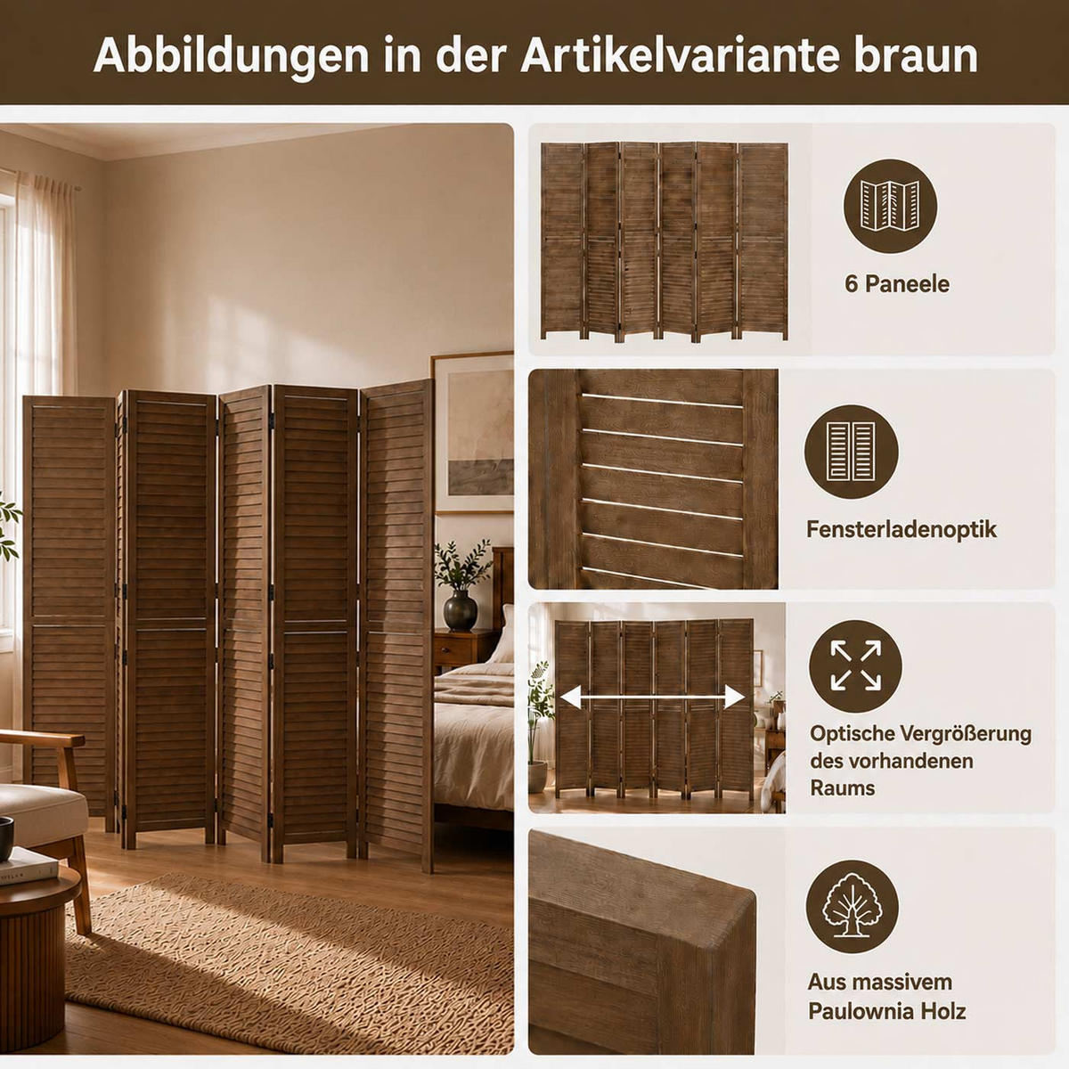 PARAVENT C30B Braun - Braun, Holz (242/180/2cm) - MCW