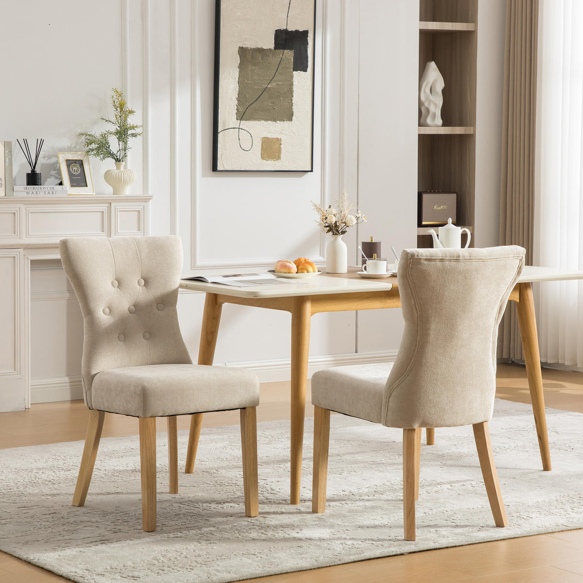 STUHL-SET DE-36879 2 Stück mit Massivholzbeinen Beige - Beige, Holzwerkstoff (45/92/62.5cm) - ComfortXL