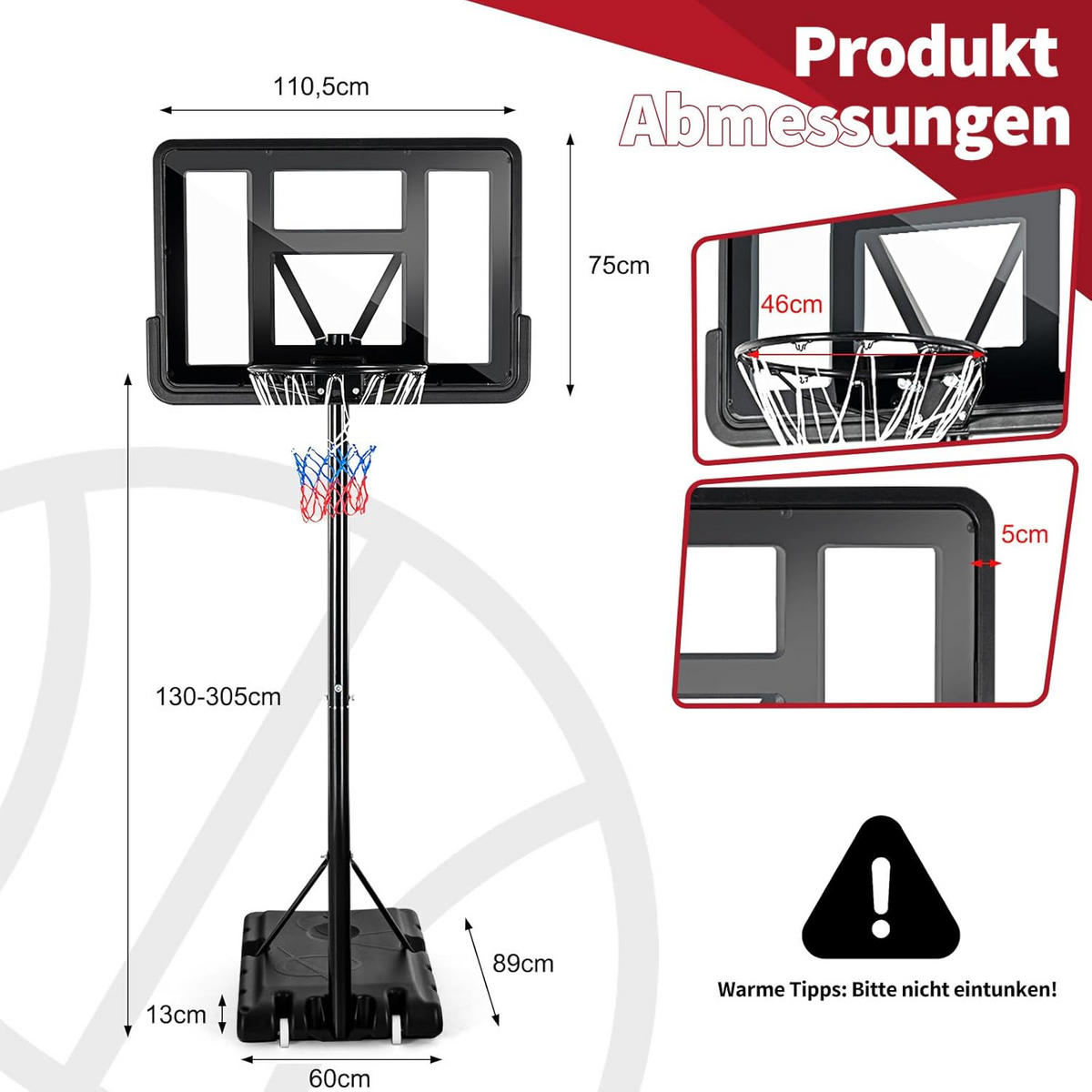 BASKETBALLANLAGE Schwarz - Schwarz, Metall (60/89cm) - COSTWAY