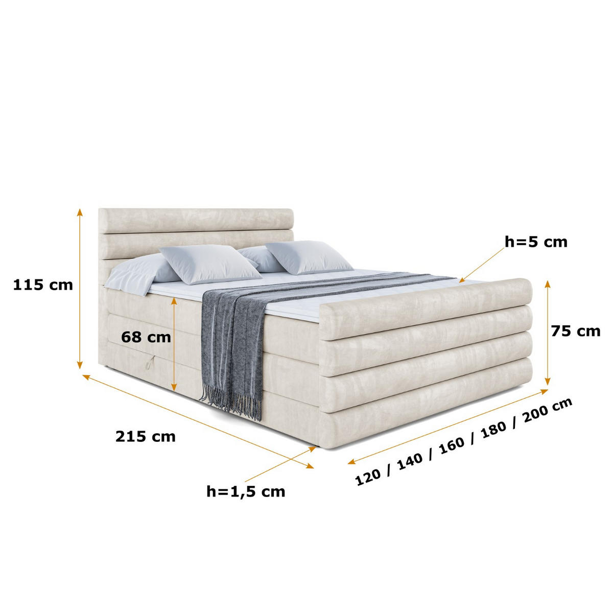 BOXSPRINGBETT CELESTIA-Z KING - 160x200 - H3/H4 - Creme - Creme, Holzwerkstoff (160/200cm) - ALTDECOR