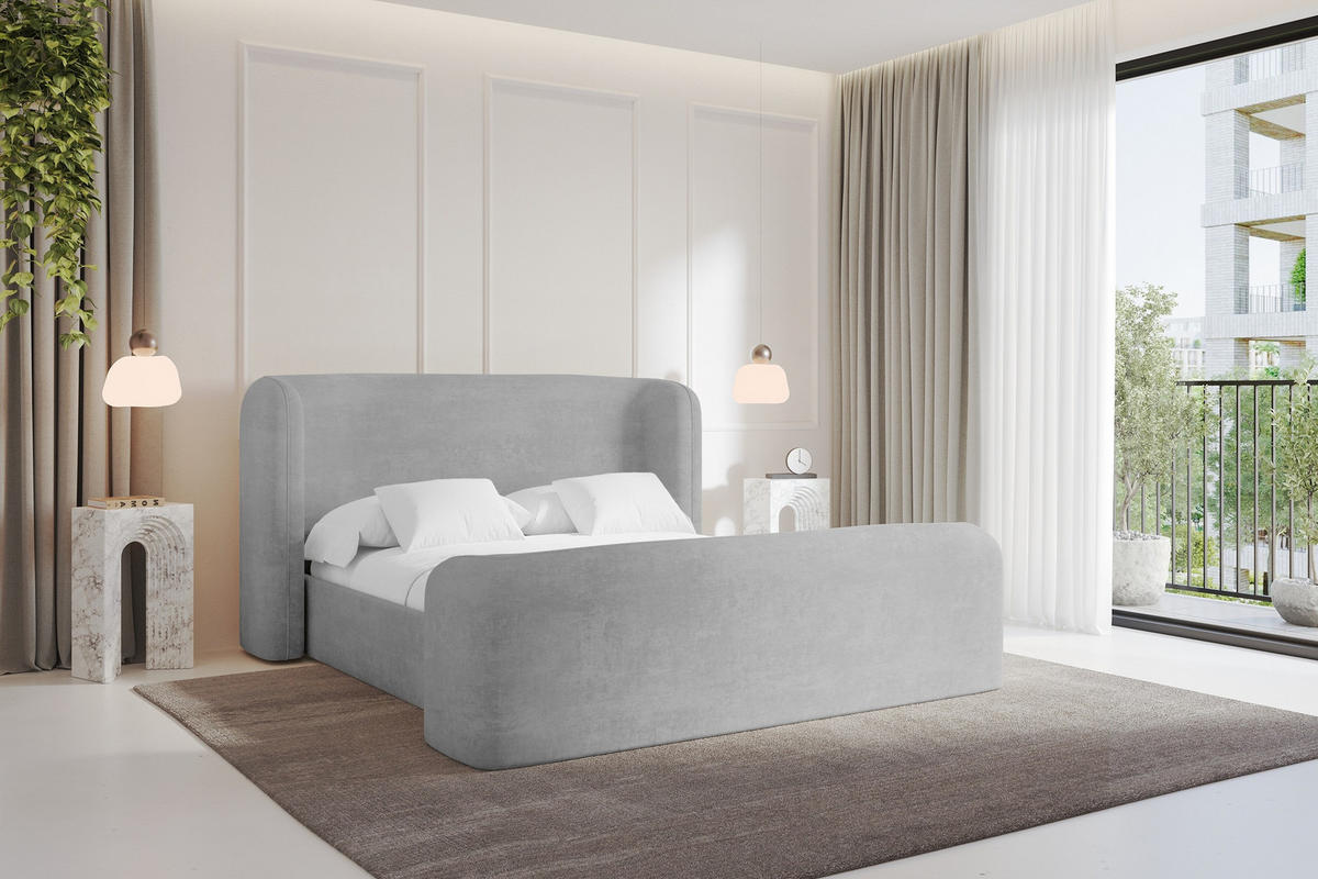 POLSTERBETT mit Bettkasten, Fußteil und Lattenrost, Boxbett ohne Matratze - ESTI-Z 160x200 Grau - Hellgrau, Holzwerkstoff/Textil (160/200cm) - ALTDECOR