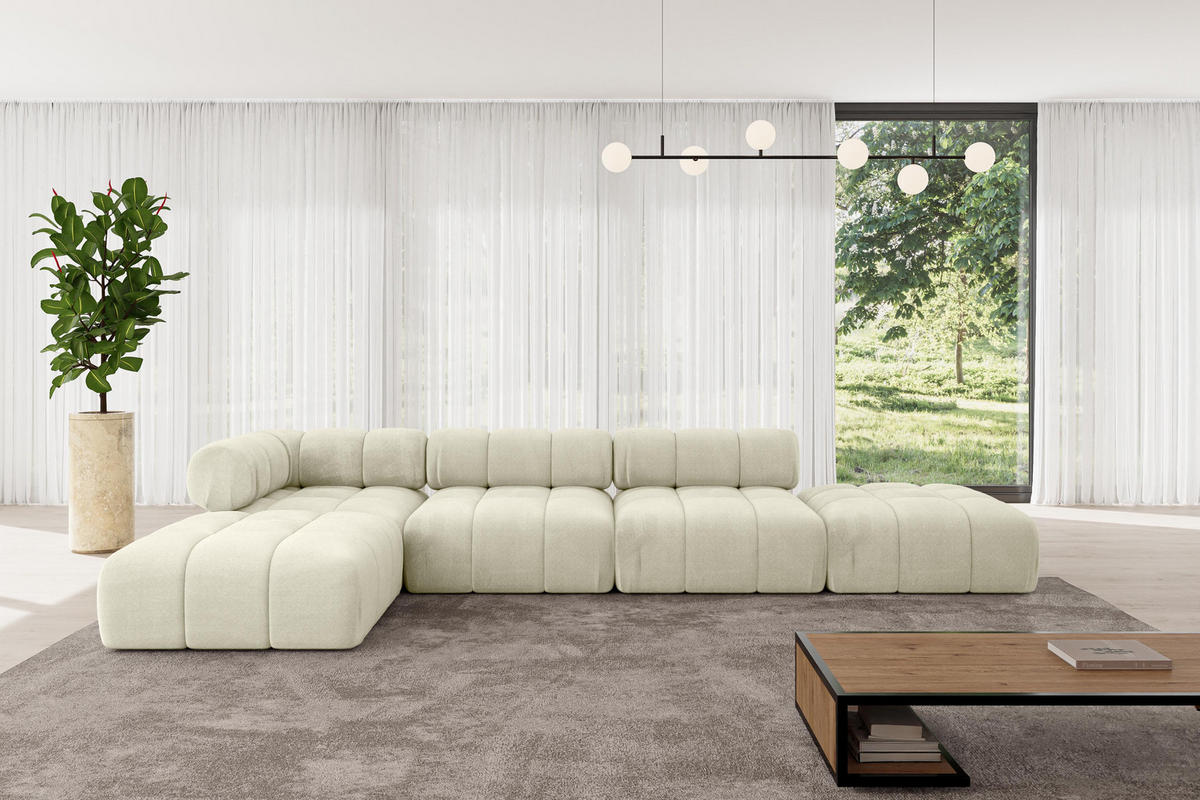 ECKSOFA modulares Sofa Kerru-L2 - 380x190x70 cm Beige Velours - Beige, Holzwerkstoff/Textil (380/190cm) - ALTDECOR