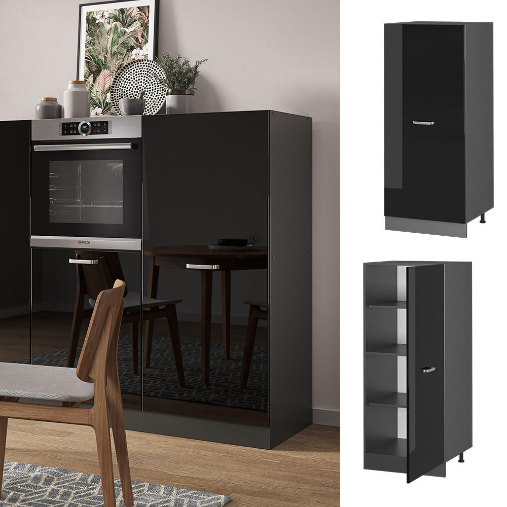 HOCHSCHRANK R-Line Schwarz Hochglanz 60 cm - Schwarz Hochglanz/Anthrazit, Holzwerkstoff (60/143/57cm) - Vicco