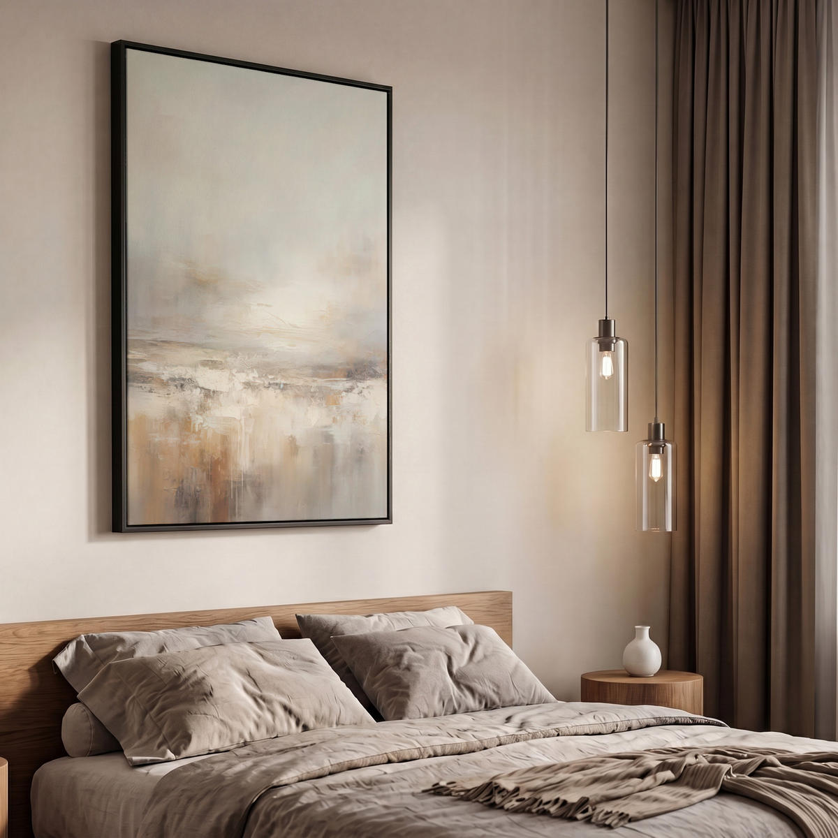 LEINWAND Bilder mit Rahmen - Kunst - Industriell - Grau - Braun - Abstrakt - 60x90 - Sandfarben, Textil (60/90cm) - MuchoWow