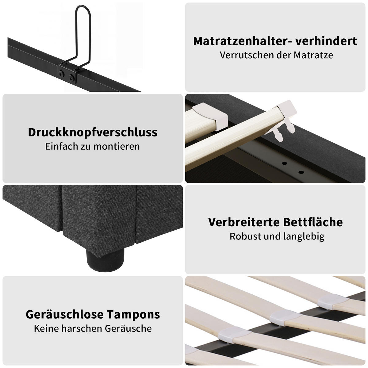 POLSTERBETT 160x200 cm mit Bettkasten, LED und 2 Schubladen, Lattenrost, höhenverstellbares Kopfteil, Grau - Grau, Holz/Textil (160/200cm) - GENKI LIVING