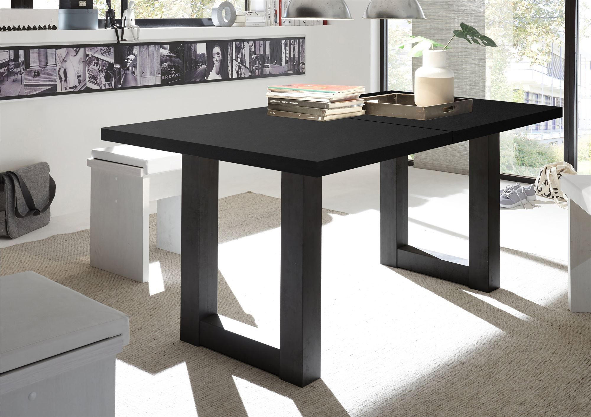 ESSTISCH ausziehbar Eila 7 140 x 90 x 75 Esszimmertisch Schwarzstahl - Schwarz, Holz (140/90/75cm) - 58aufmkessel