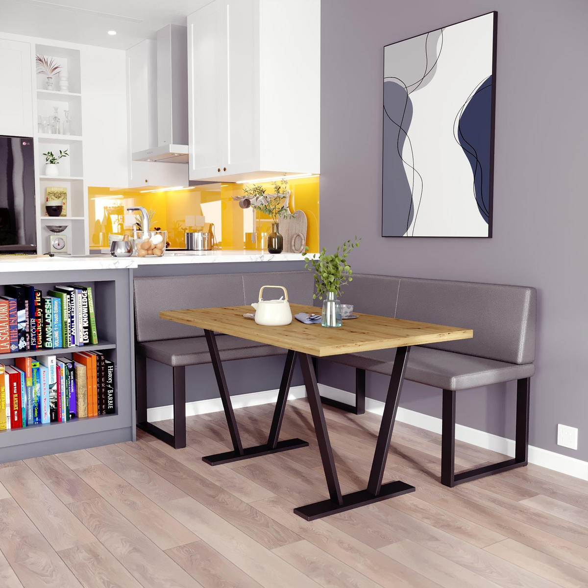 ECKBANKGRUPPE Alina - Kunstleder - 128 x 168 cm - Links - Grau - Grau, Leder/Metall (168/87/128cm) - AN-Moebel 4u