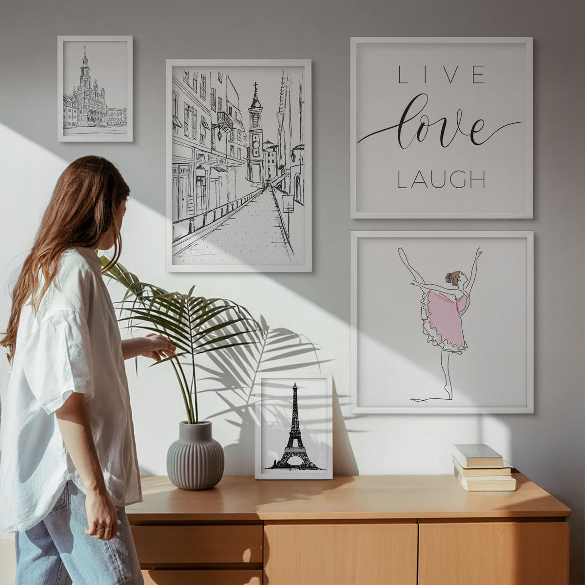 WANDBILDER 5er-Set - 50x50 cm & 20x30 cm & 40x60 cm Weißer Rahmen - Fruchtige Zitrusmuster - Weiß, Kunststoff (40/60cm) - ArtPrintCave