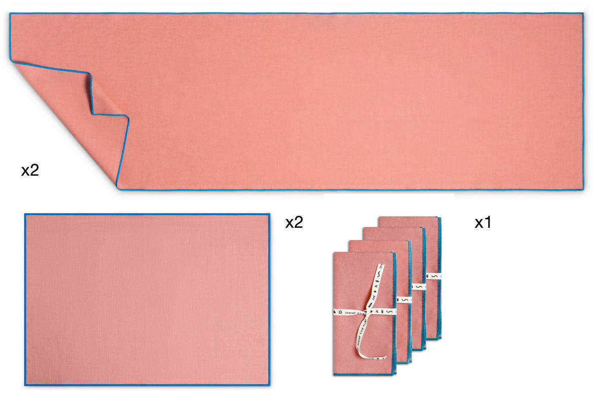 TISCHET 8-teilig, 100% Leinen, rosa und blau SET CONTRAST EDGE - Pink, Textil (40/130cm) - RNT By Really Nice Things
