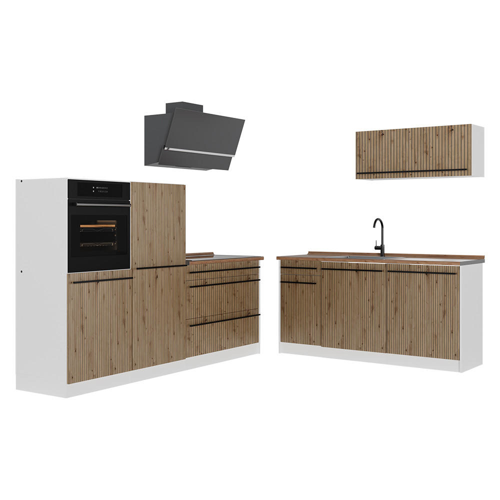 KÜCHENZEILE R-Line, Artisan-Eiche/Weiß, 220 cm ohne Arbeitsplatte - Eiche Artisan/Weiß, Holzwerkstoff (220/143/46cm) - Vicco